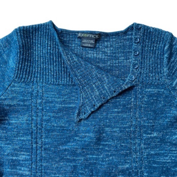 EUC Exofficio blue sweater with button neckline wool blend. - Picture 3 of 10